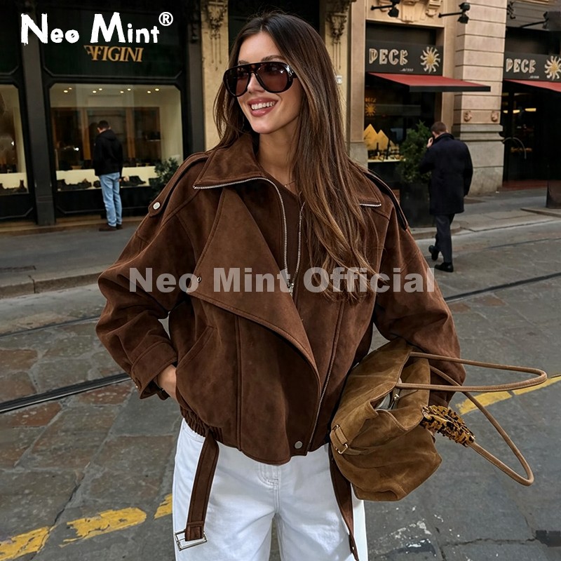 Streetwear Brand New - Chaqueta de gamuza oversize marrón nueva