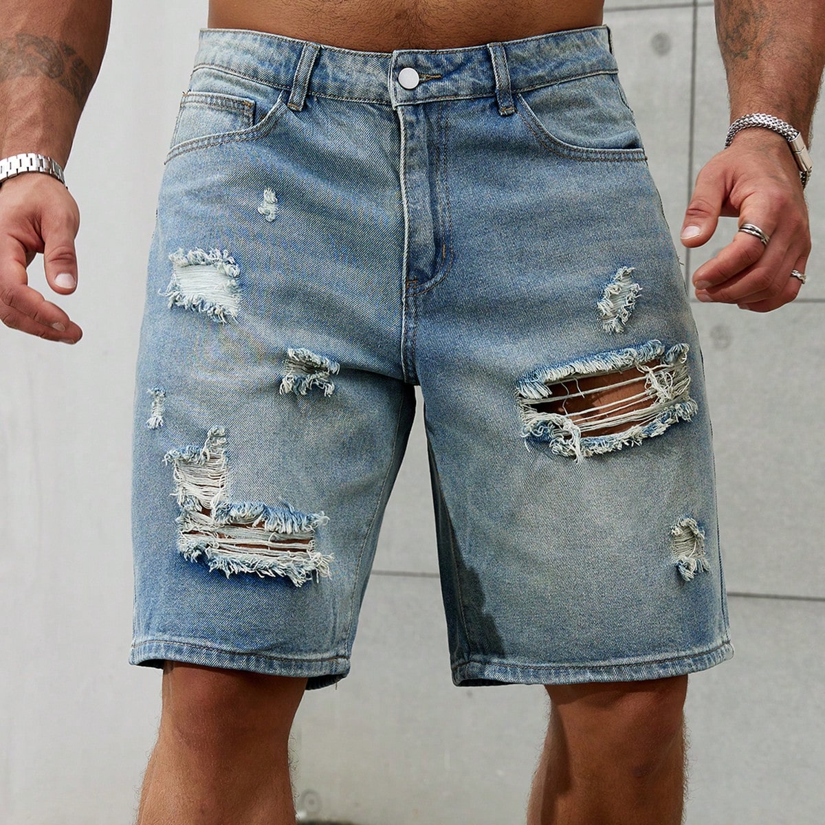 Streetwear Brand Clothing - Pantalones vaqueros cortos rasgados para hombre,
