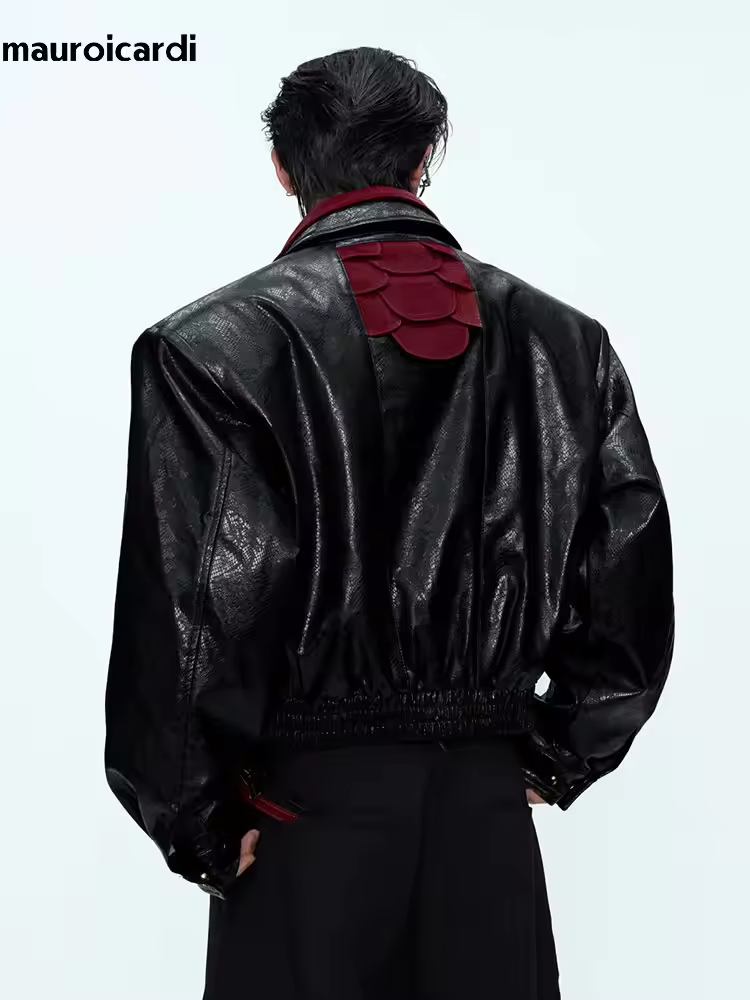 Streetwear Brand Clothing - Mauroicardi-Chaqueta corta de piel sintética con
