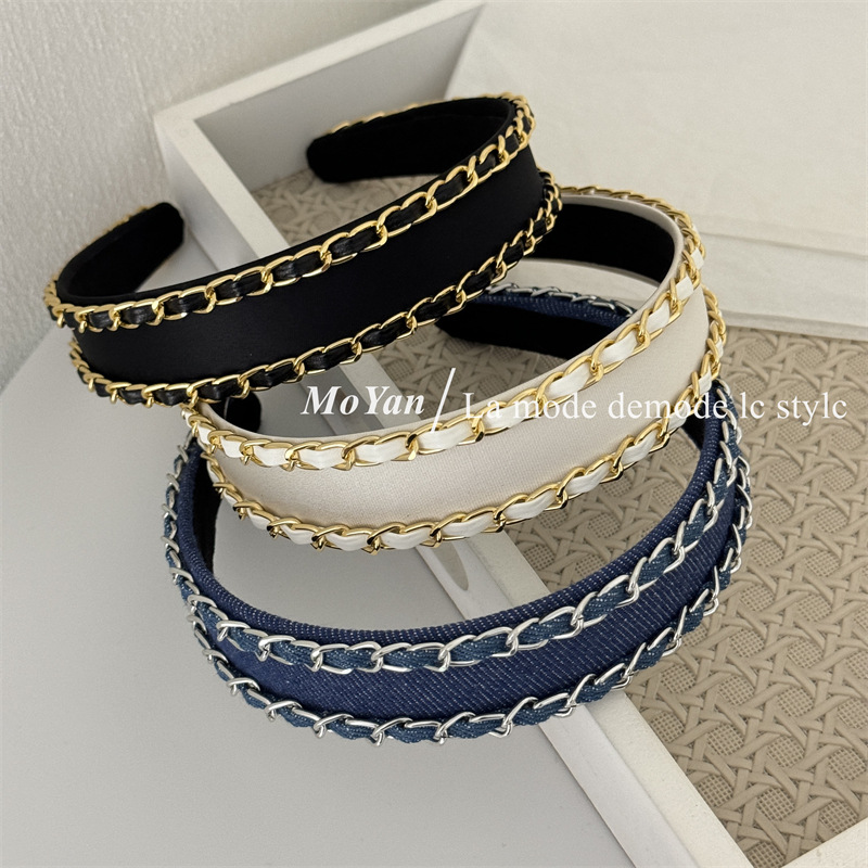 Streetwear Brand New - Diadema de tela vaquera con cadena